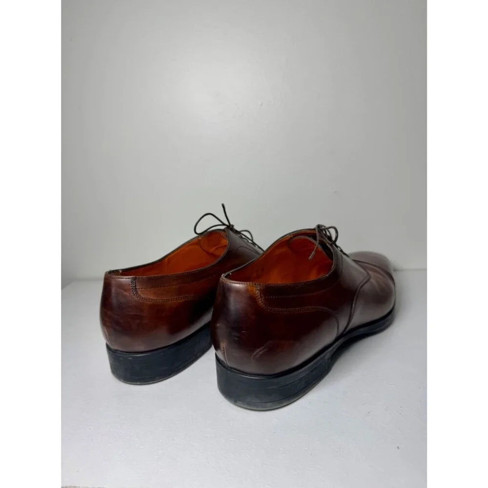 Santoni Men's Brown Leather Cap Toe Oxford Dress Shoes Made in Italy Size 10